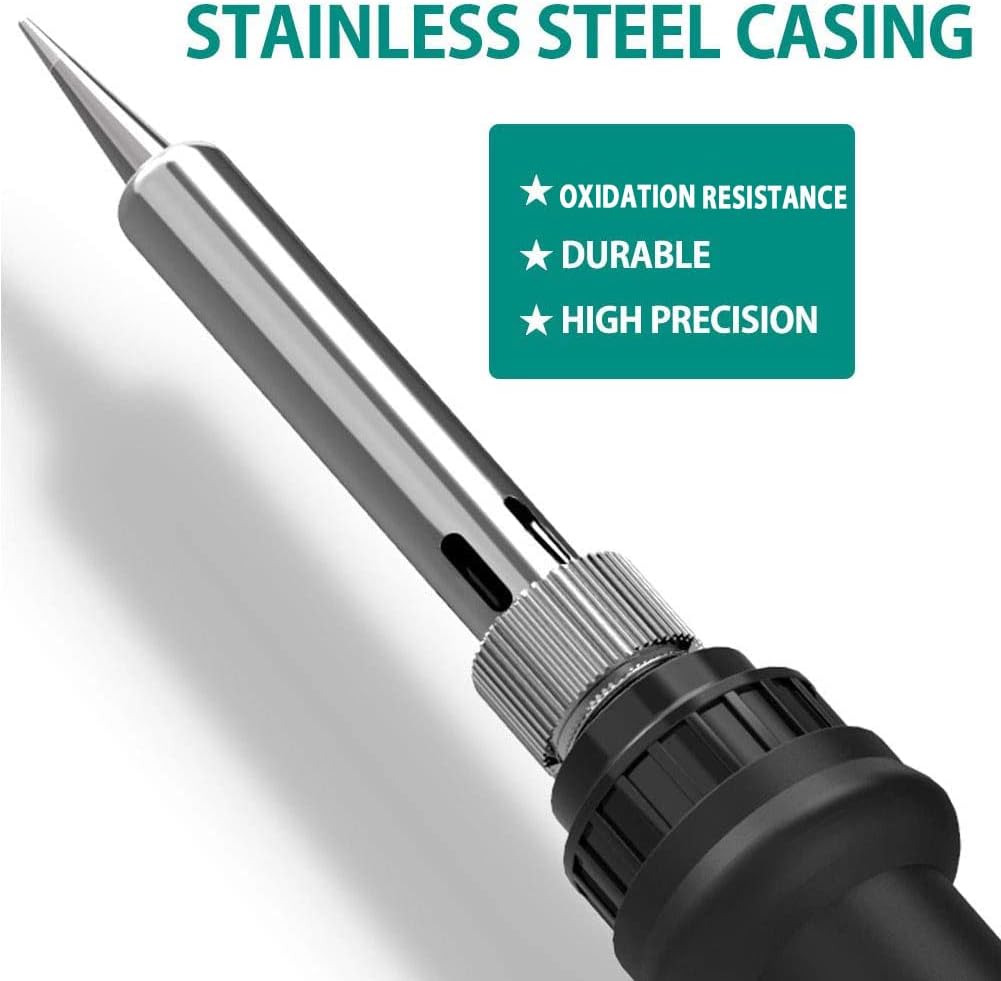 9-in-1 Soldering Kits, [Upgraded] 60W Adjustable Temperature Welding Tool with ON-Off Switch, 5pcs Soldering Iron Tips, Solder Wire, Y Type Soldering Iron Stand (Light Blue)