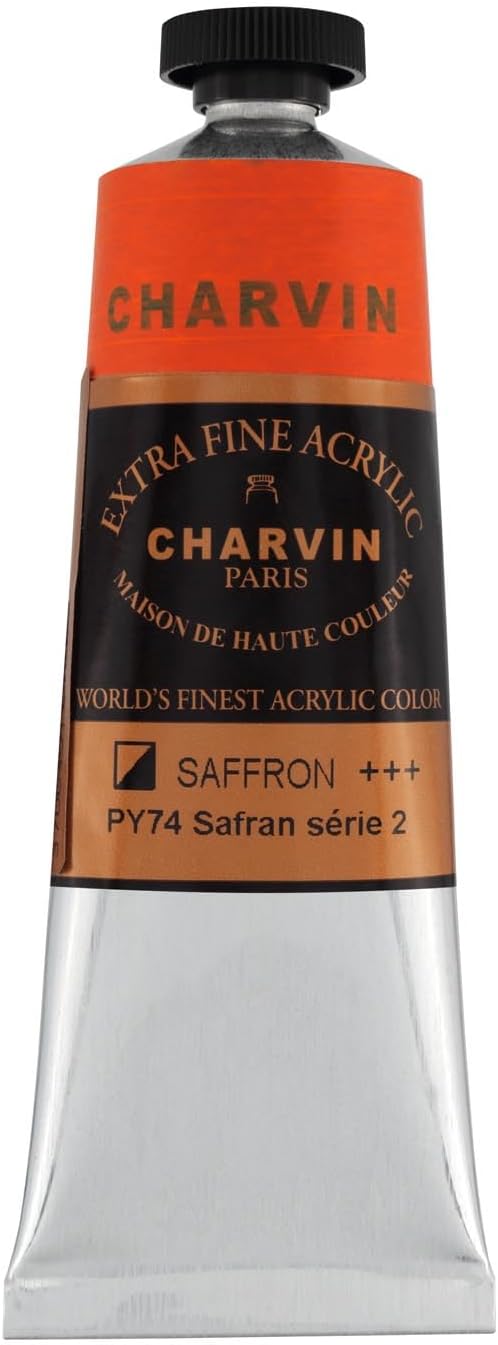 Charvin Extra Fine Professional Acrylic Paint - Saffron, 60ml Tube, Triple-Milled, Lightfast Pigments, Open Stock Artist Acrylic Paints in Nature-Inspired Hues