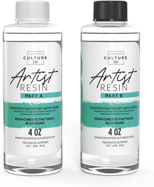 Counter Culture DIY Clear Artist Resin, 8 oz Kit, Art Epoxy Supplies for Metallic Stains Acrylic 100% Solids Easy Coat No VOCs Scratch UV Heat Resistant 500 Degrees…
