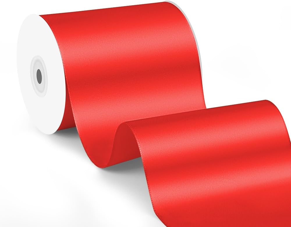 4 Inch x 25 Yard Red Satin Ribbon - Perfect for Gift Wrapping, Cutting Ribbons, Ceremony Décor, Wedding Bouquets, Embroidery, Christmas Crafts & Sewing Projects
