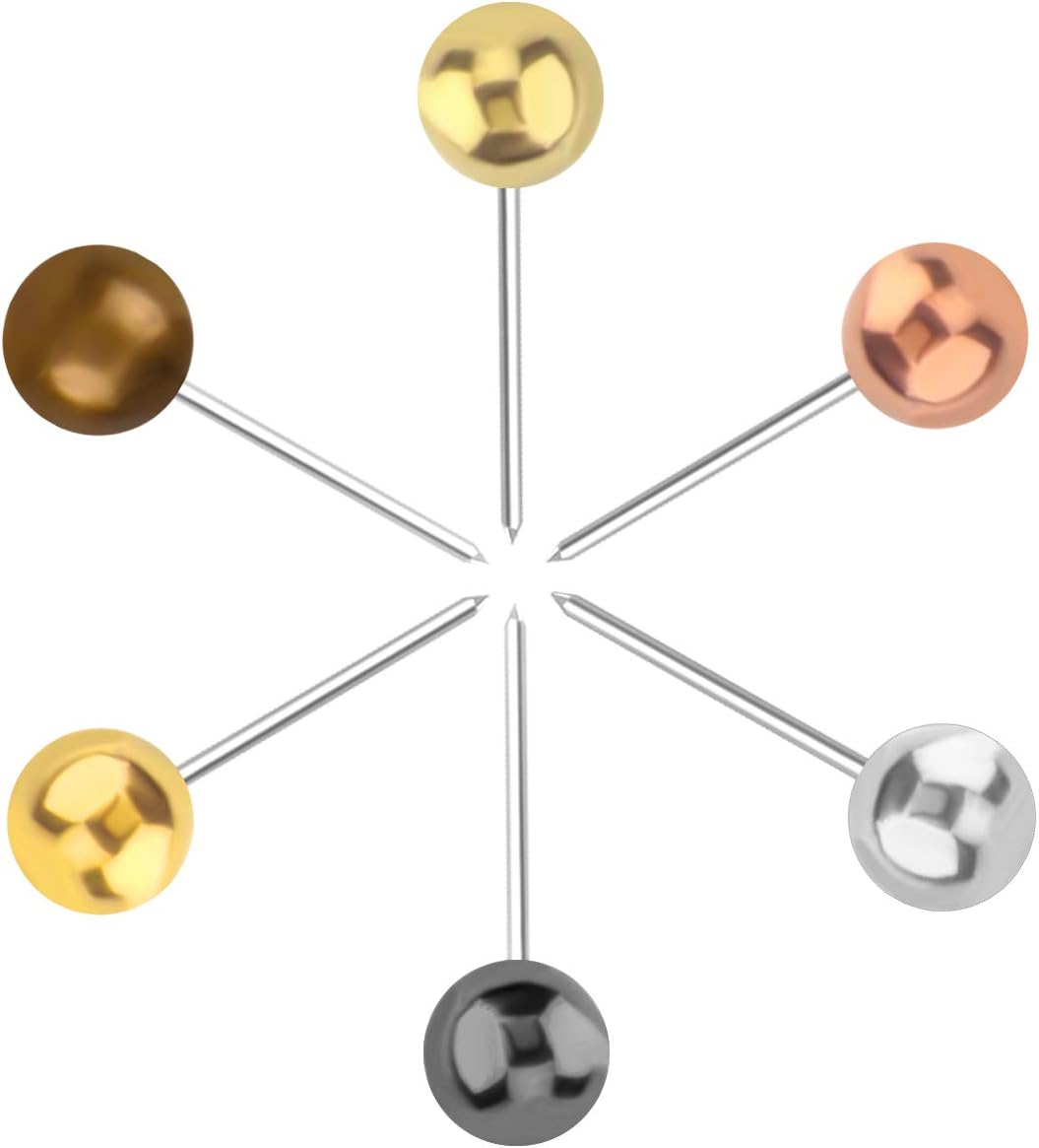 Yalis Push Pins Map Tacks 1/8-Inch Metallic Color Beads Head Marking Pins, 6 Colors, 360-count