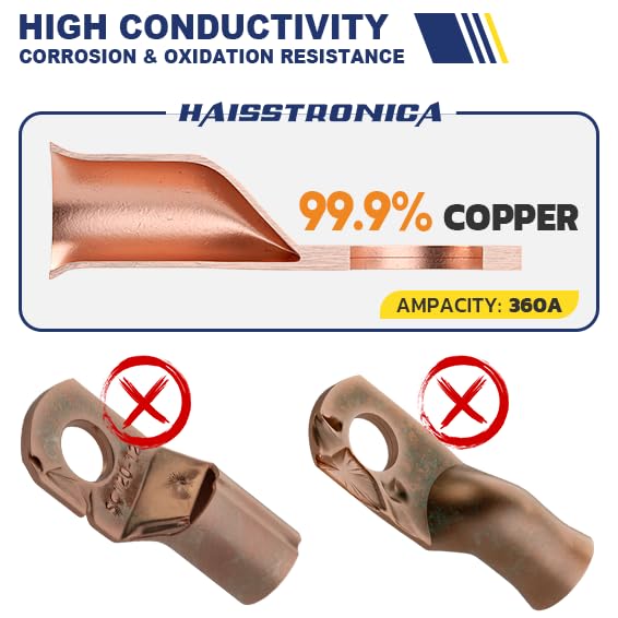 haisstronica 10pcs 4/0 AWG - 5/16"(M8) Battery Cable Lugs, Heavy Duty Copper Wire Lugs with 10pcs 3:1 Adhesive Heat Shrink Tubing, 0000 Gauge Wire Lugs, Battery Terminal Connector, Battery Cable Ends