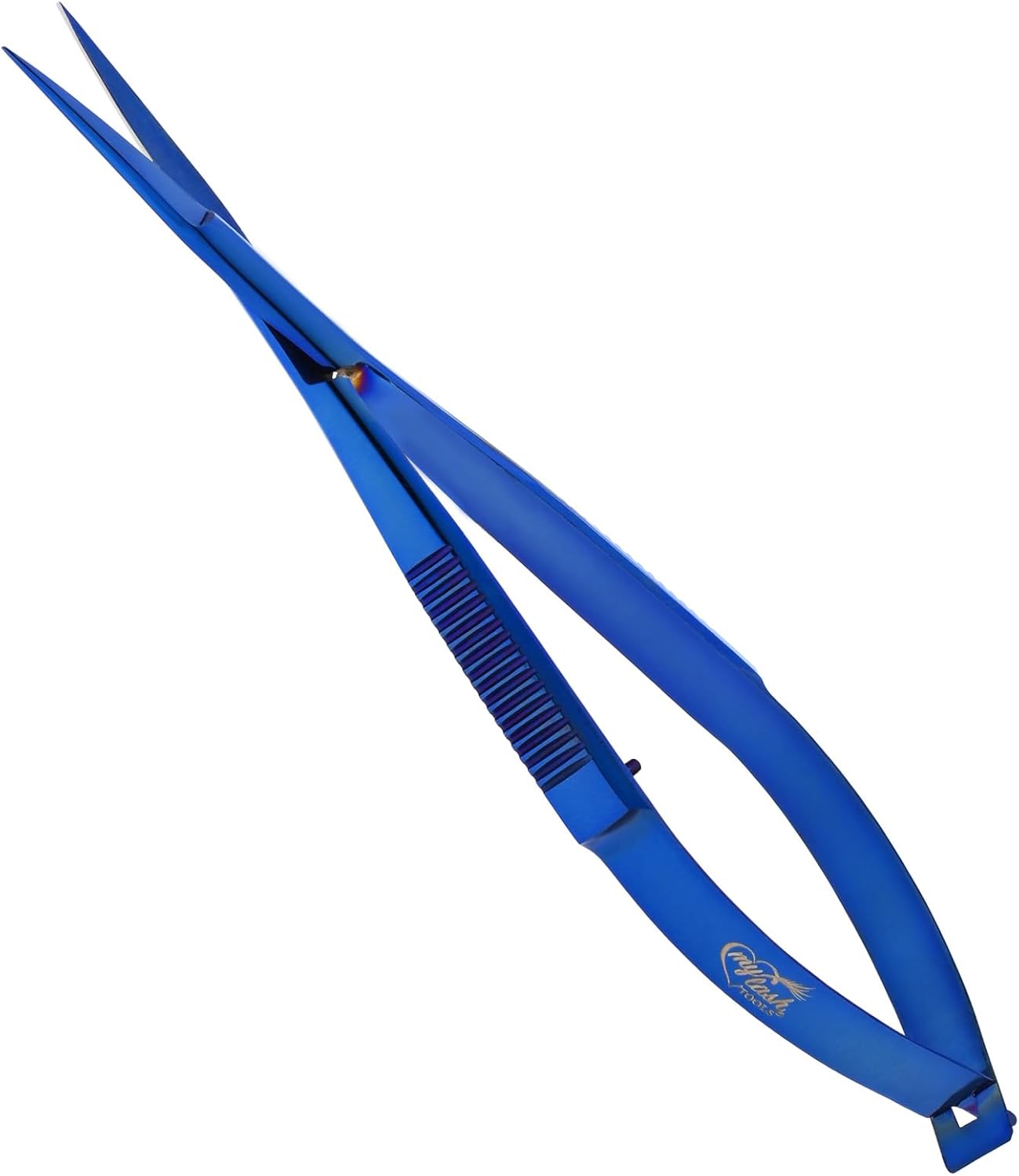 Cross Edge Spring Scissors 5 Inch straight Stainless Steel Precision Eyebrow & Eyelash Shaping & Trimming Scissor, Snips Squeeze, Embroidery & Knitting Micro Tip Craft (Blue)