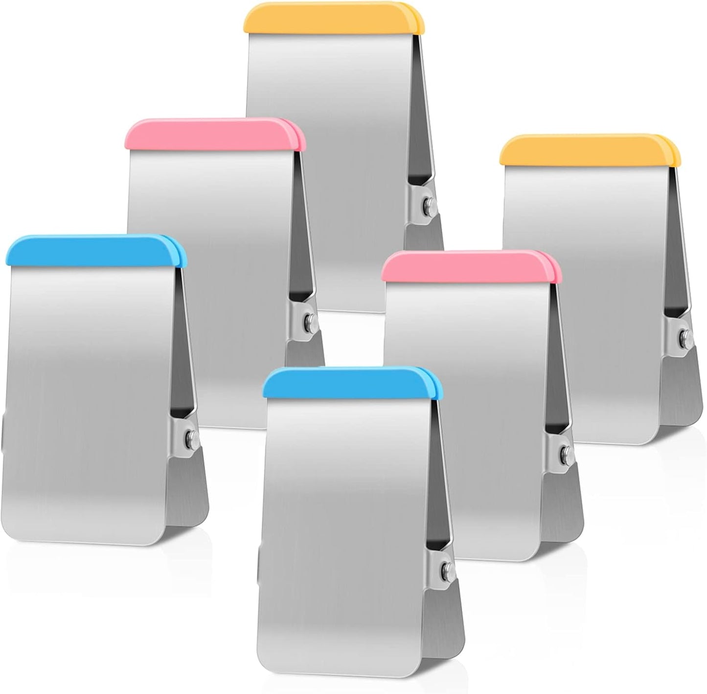 Bag Clips for Food, 6 Pack Metal Chip Clips with Colored Silicone, Heavy Duty Chip Clip with Air Tight Seal, Stainless Steel Clamp for Kitchen, Office, Tool Room