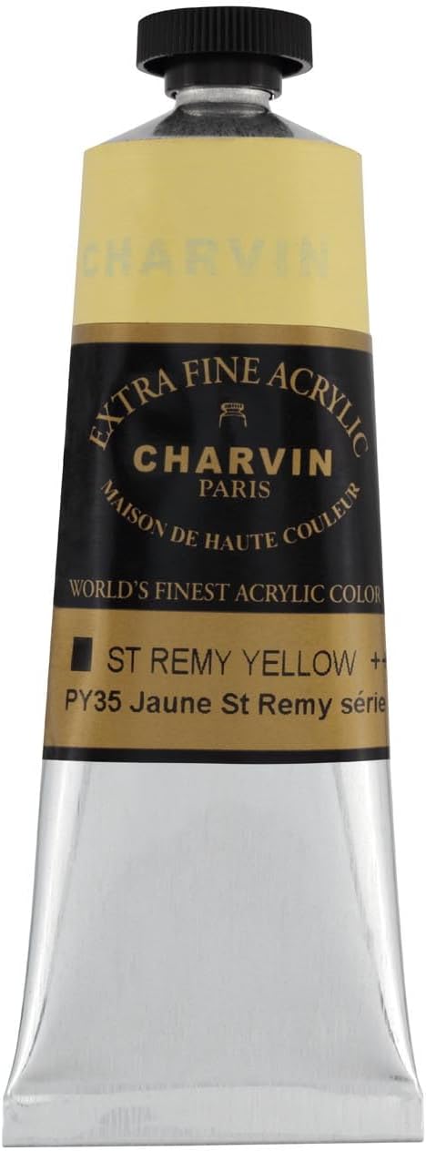 Charvin Extra Fine Professional Acrylic Paint - Saint Remy Yellow, 60ml Tube, Triple-Milled, Lightfast Pigments, Open Stock Artist Acrylic Paints in Nature-Inspired Hues