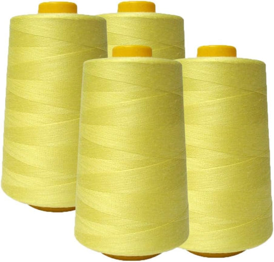 AK TRADING CO. 4-Pack Yellow All Purpose Sewing Thread Cones (6000 Yards Each) of High Tensile Polyester Thread Spools for Sewing, Quilting, Serger Machines, Overlock, Merrow & Hand Embroidery
