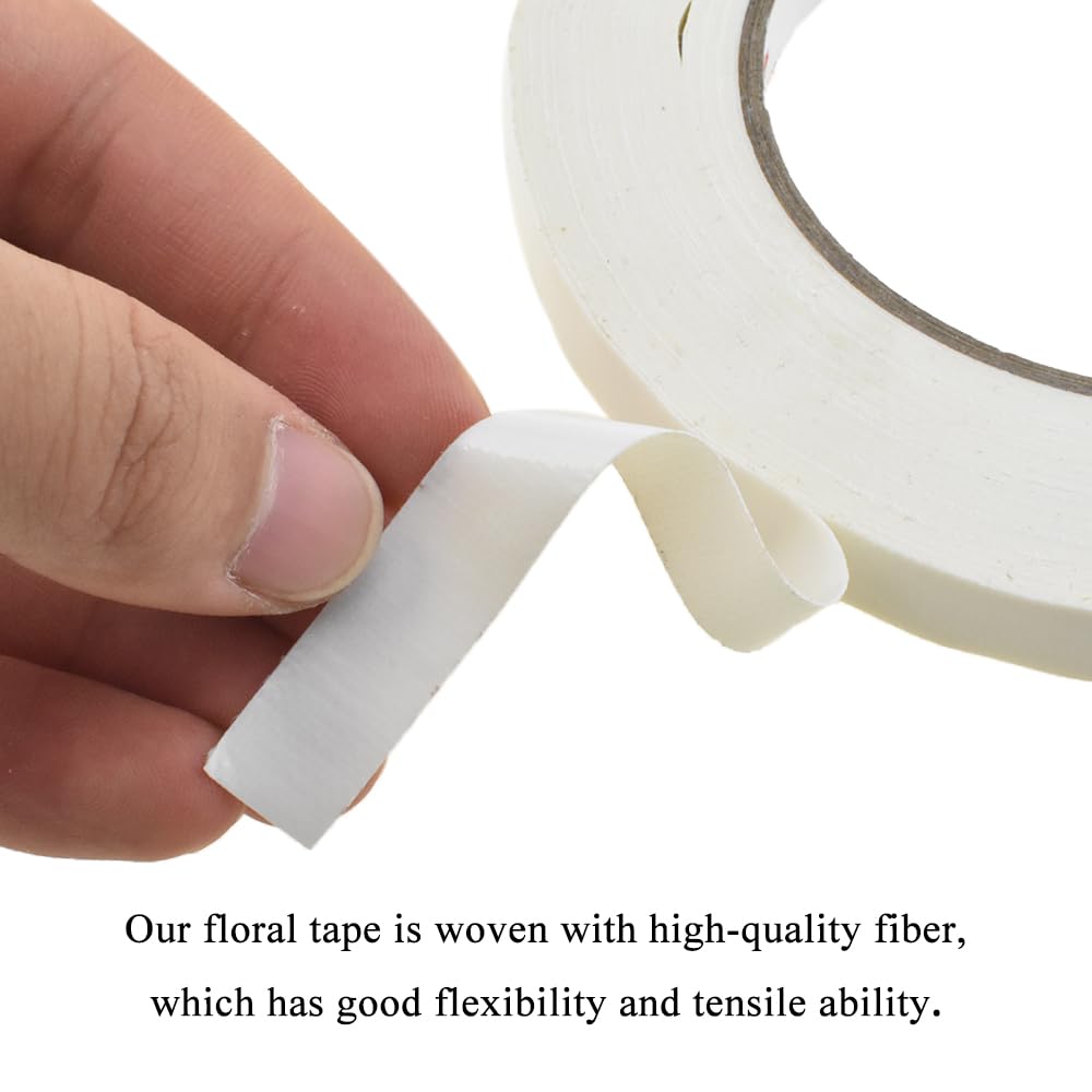 HAHIYO White 0.5Inch Wide Floral Tape, Waterproof Florist Tape Flower Wrap Adhesive Waterproof Decorative Tape for Bouquet Stem Wrapping Flower Arranging and Floral Craft, 2Rolls 200Feet/66Yard Total