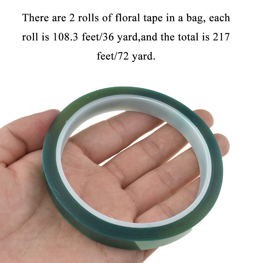 HAHIYO Clear Green 0.5Inch (217Feet/72Yard Total) 2Rolls Floral Tape Waterproof Florist Tape Flower Wrap Adhesive Waterproof Decorative Tape for Bouquet Stem Wrapping Flower Arranging Floral Craft