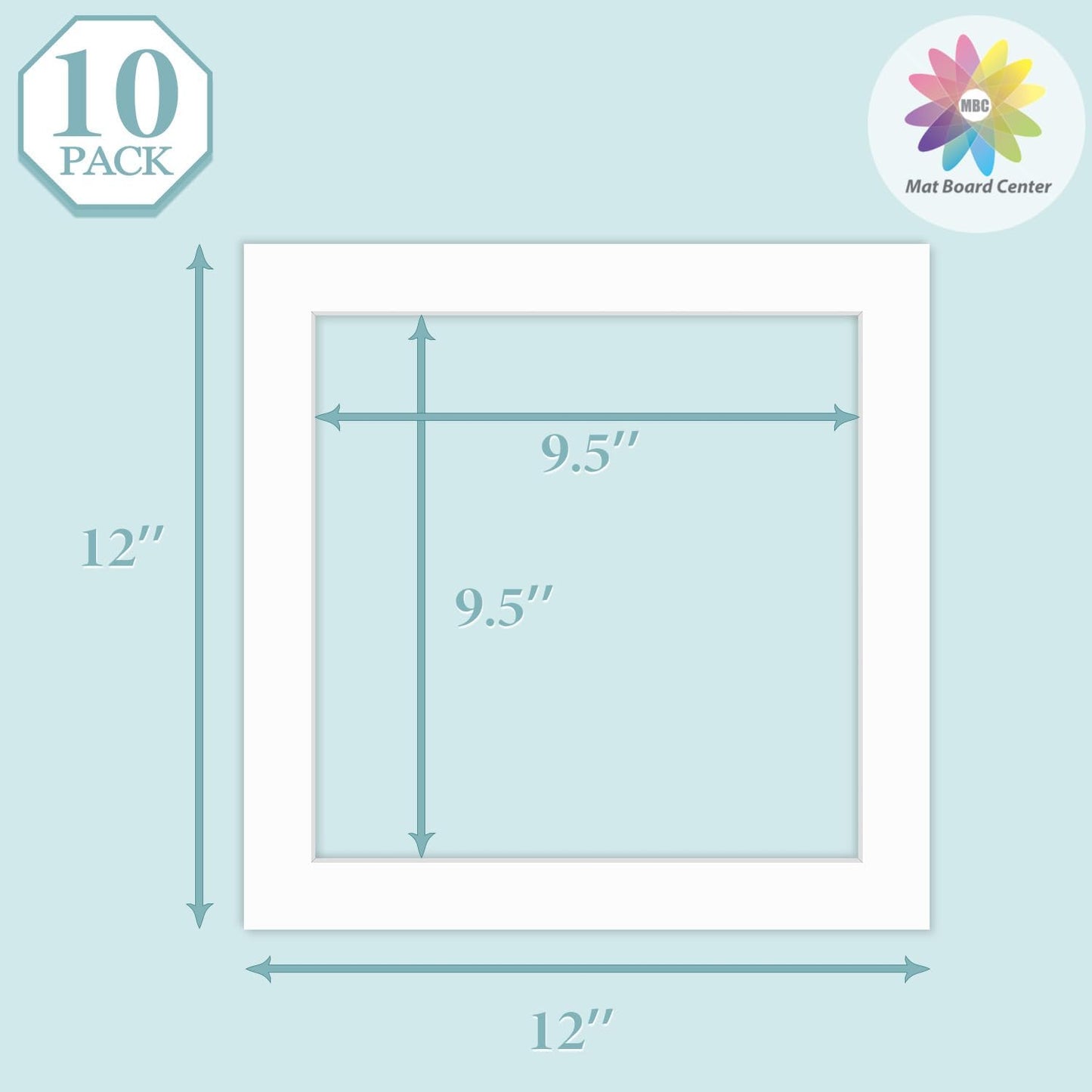 MBC Mat Board Center, 10 Pack 12x12 for 10x10 White Picture Mats Frame Mattes, Bevel Cut, Acid Free, 4-ply Thickness