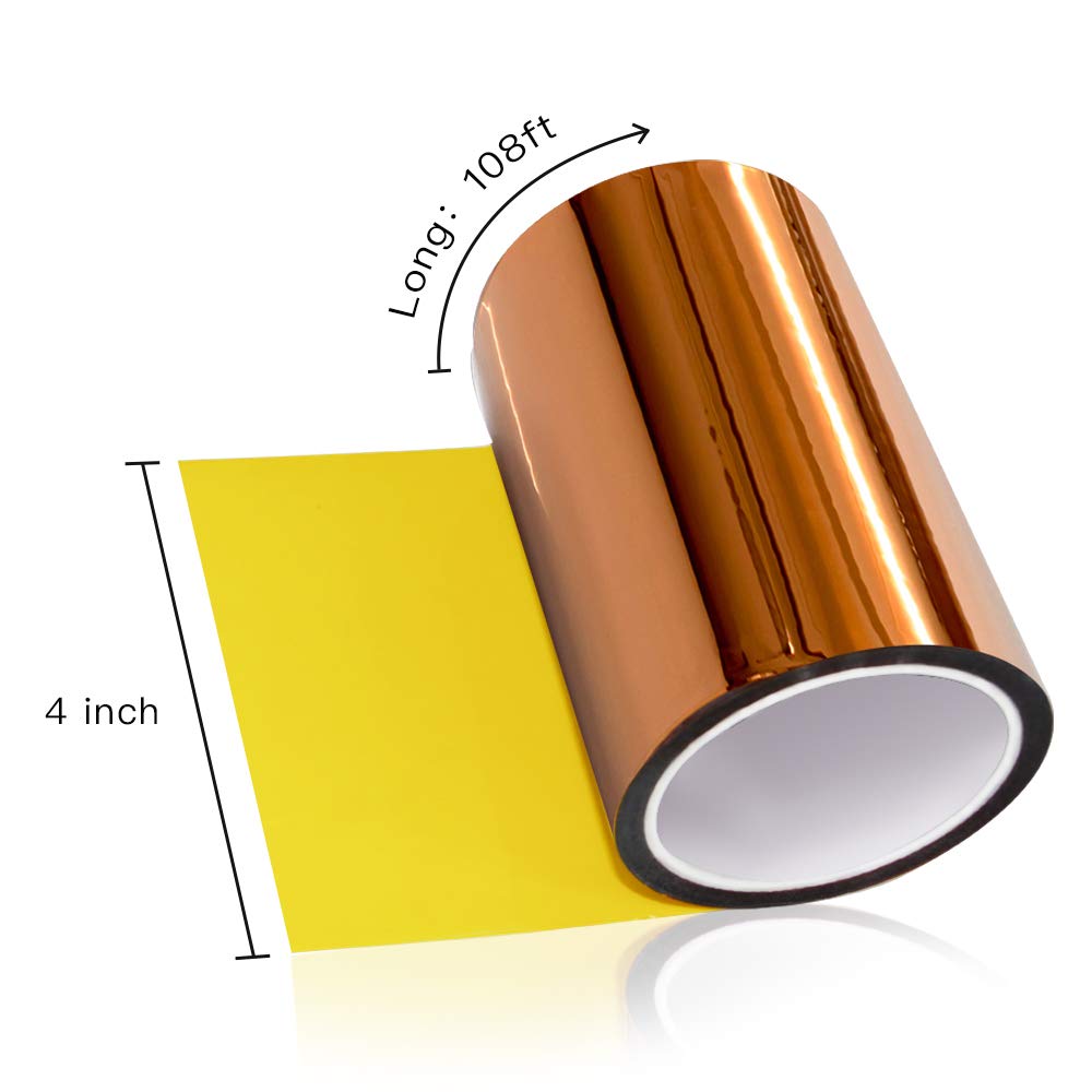 MYJOR Heat Tape, High Kapton Tape, Used to Protect CPU and 3D Printer Work Surface, PCB Circuit Board Professionals (4" x 108ft-1)