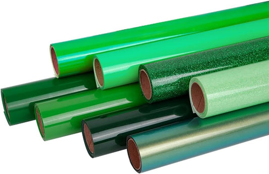 FUNKAKA Green Heat Transfer HTV Vinyl Bundle, 8 Rolls 12" x 3ft St. Patrick Iron On Vinyl for T-Shirt 8 Assorted Colors HTV for All Cutter Machines Easy to Cut
