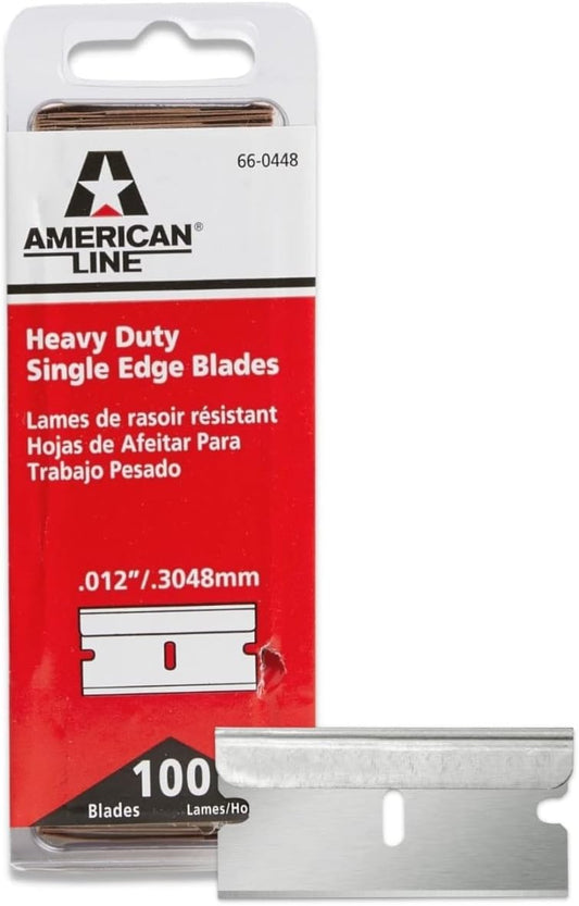 American Line Single Edge Razor Blades - 100-Pack - 0.012" Heavy Duty High Carbon Steel for Extra Durability and Long Life - 66-0448
