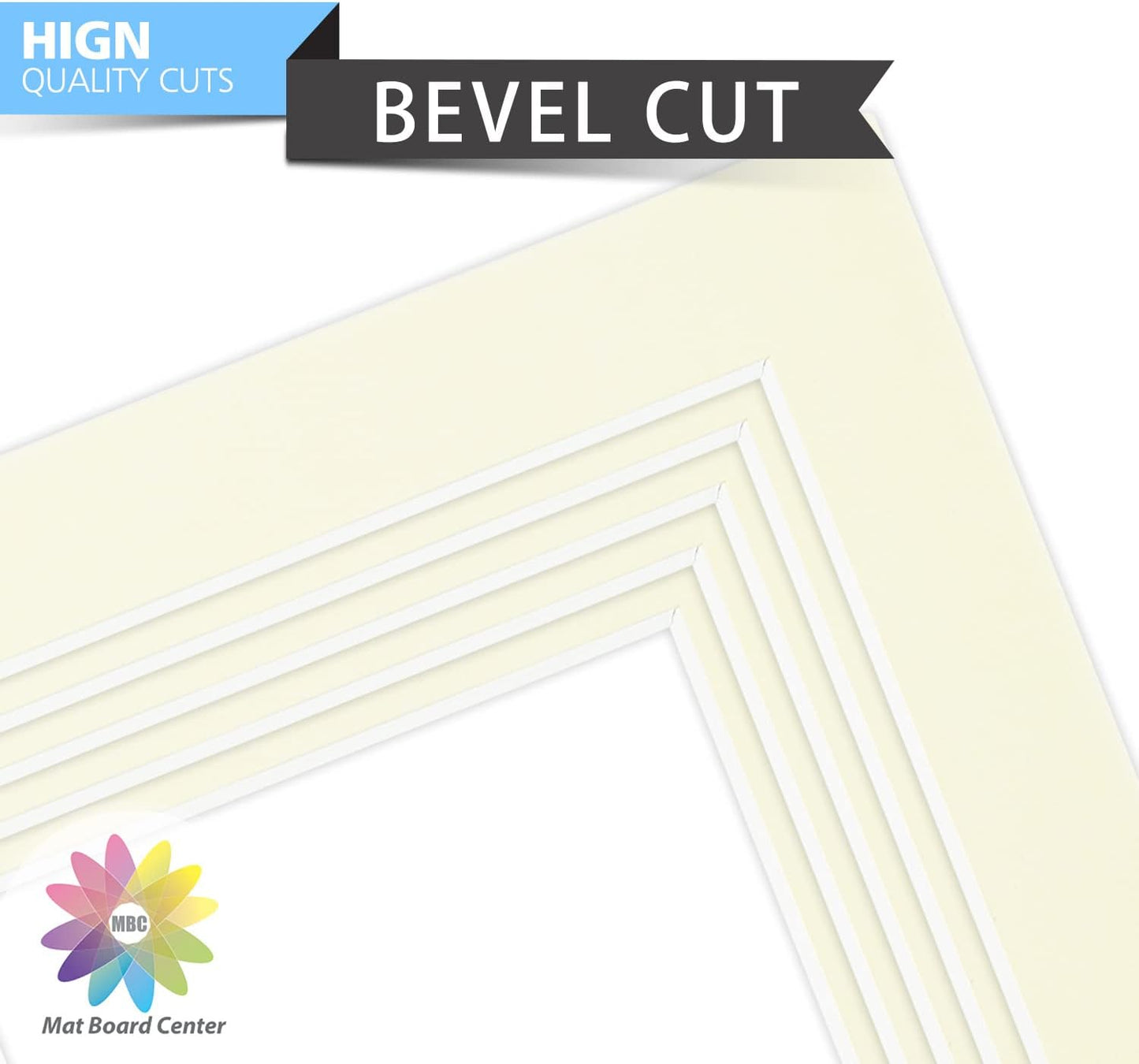 Mat Board Center, Pack of 10, 5x7 for 4x6 Ivory Color Mats - Bevel Cut, Acid Free, 4-ply Thickness, White Core - for Pictures, Photos, Framing