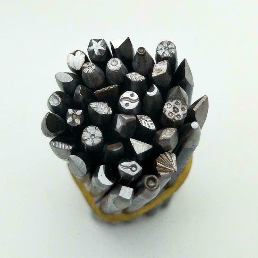 36Pcs Mixed Size Metal Jewelry Making Stamping Punch Kit P0J1 Set Flower S8G6