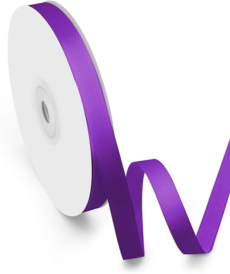 3/8" Width x 50 Yards Satin Fabric Ribbon, Thin Purple Ribbon Perfect for DIY Bows, Swags, Gift Wrapping, Craft, Flower Bouquet，Christmas and Halloween Party Decoration