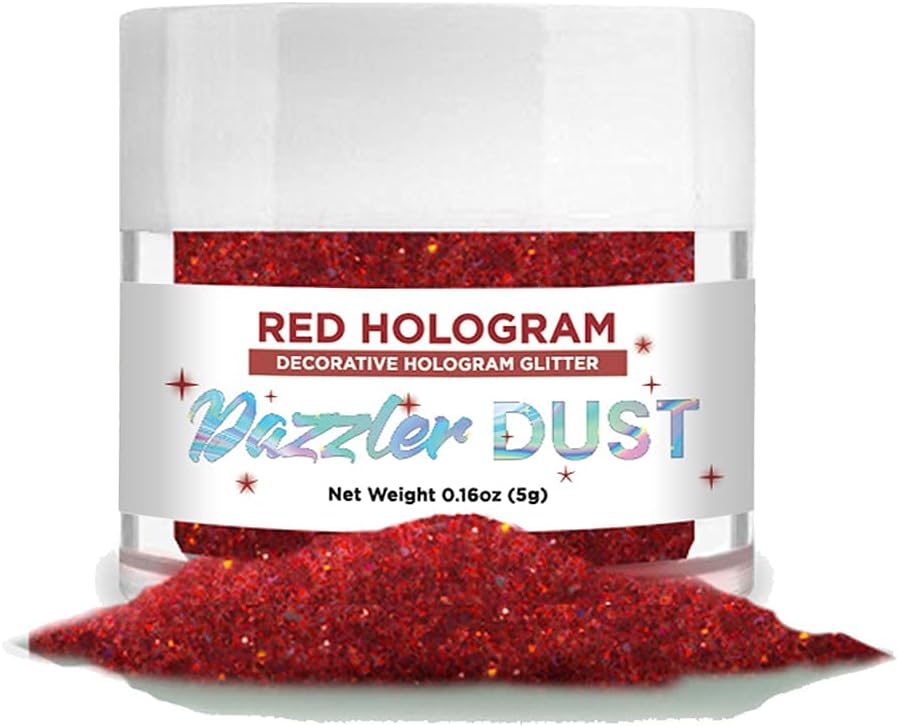 BAKELL Red Hologram Art & Craft Glitter, 5g Jar | Dazzler DUST | Non-Toxic Decorating Glitter | Arts, Crafts, Slime, Glue, Paint, Face & Body (Red Hologram)