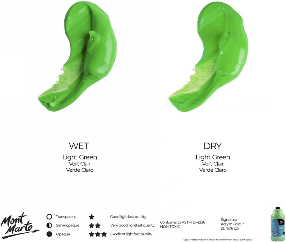 Mont Marte Discovery School Acrylic, Light Green, 1/2 Gallon (2 Liter). Ideal for Students and Artists. Excellent Coverage and Fast Drying. Pump Lid Included.