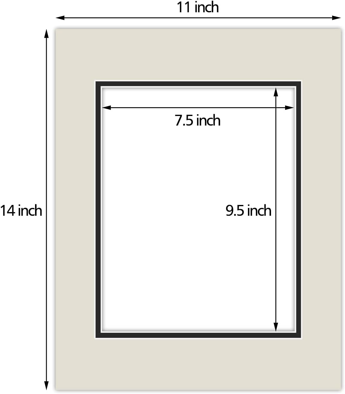 Golden State Art, 11x14 Double Mats for 8x10 - for Photos, Pictures, Frames - Acid-Free, 5 Pack, Light Gray Over Black