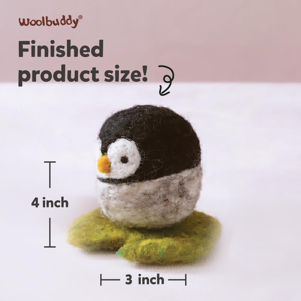 Woolbuddy Needle Felting Kit for Beginners Adults, Penguin Sea Animal Project, Includes Supplies, Two Needles, and Clear Instructions for Creative Crafts
