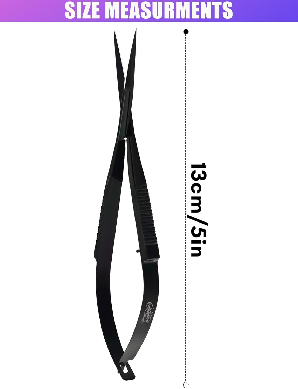 Cross Edge Spring Scissors 5 Inch straight Stainless Steel Precision Eyebrow & Eyelash Shaping & Trimming Scissor, Snips Squeeze, Embroidery, Knitting Micro Tip Craft Scissors (Black)