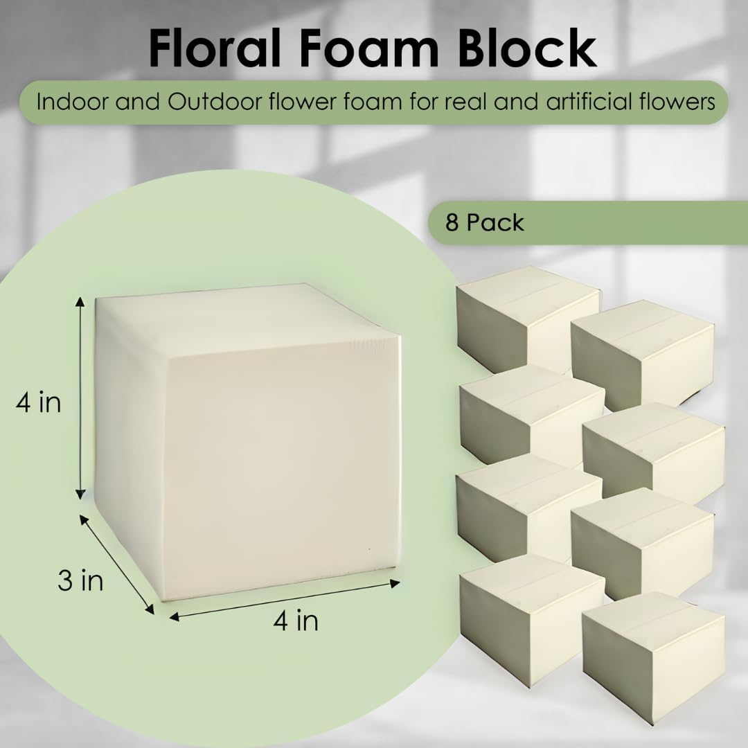 XCEL Floral Foam Block Unlike Any Other - Reusable Floral Blocks Flower Foam for Artificial Flower Arrangements (Cream - 4" x 4" x 3" (8 Pack))