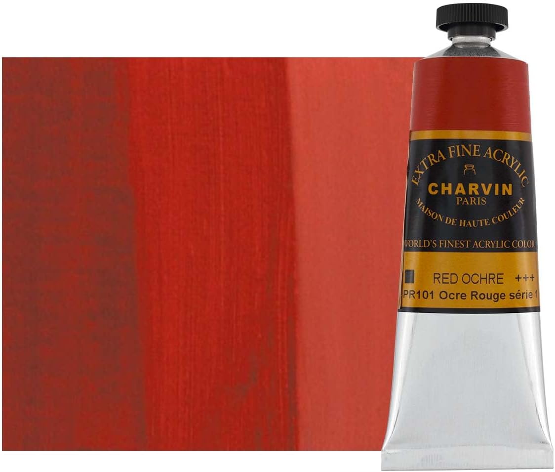 Charvin Extra Fine Professional Acrylic Paint - Red Ochre, 60ml Tube, Triple-Milled, Lightfast Pigments, Open Stock Artist Acrylic Paints in Nature-Inspired Hues