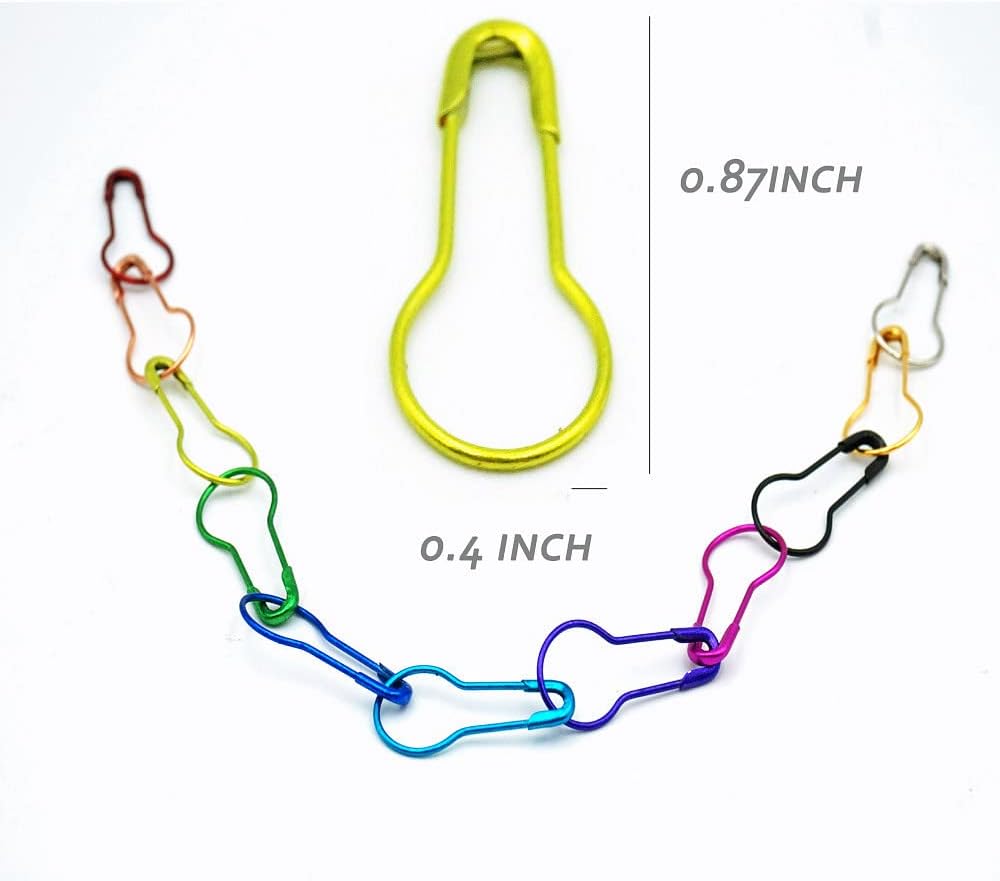 100 Pieces Safety Pins, Bulb Stitch Markers 10 Metalic Colors Assorted Metal Calabash Pins Pear Shape Knitting Pins for Crocheting Clothing Tag DIY Craft Project with Storage Box