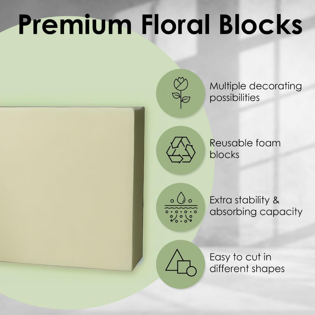 XCEL Floral Foam Block Unlike Any Other - Reusable Floral Blocks Flower Foam for Artificial Flower Arrangements (Cream - 7" x 7" x 3" (4 Pack))