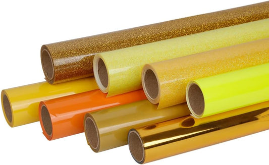 FUNKAKA Yellow Heat Transfer HTV Vinyl Bundle, 8 Rolls 12" x 3ft Iron On Vinyl for T-Shirt 8 Various Yellow Colors HTV for All Cutter Machines Easy to Cut