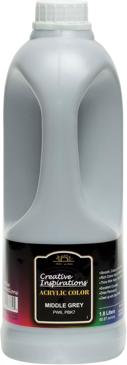 Creative Inspirations Acrylic Paint - Middle Grey - 1.8 Liter - Smooth & Creamy Consistency, Vibrant Pigmentation, Great Coverage for Artists - Clean Up with Soap & Water