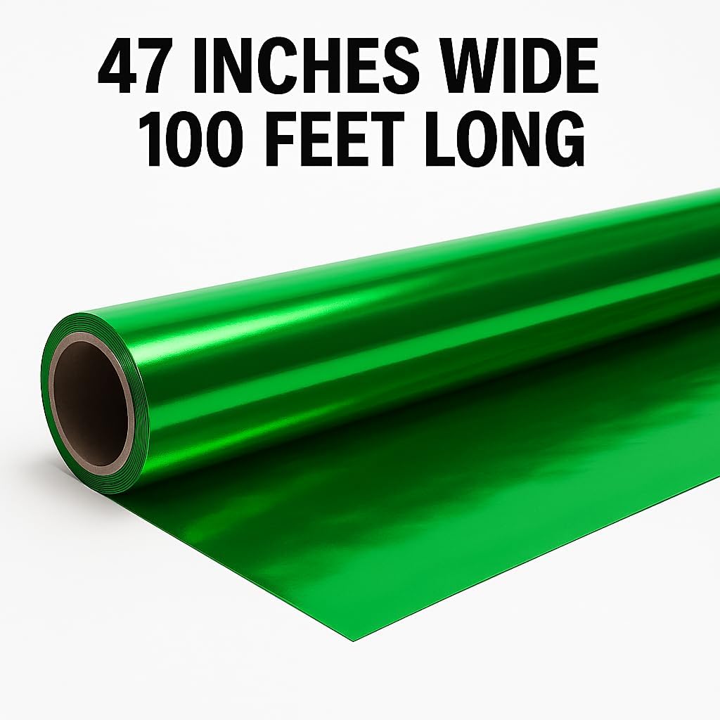 Anderson's Green Shiny Metallic PVC Roll: 47" x 100' Flame-Resistant Event Decor for Weddings, Parties, Photo Booths, Gift Wrap, Table Covers, Backdrops, Crafts & Holiday Decorations