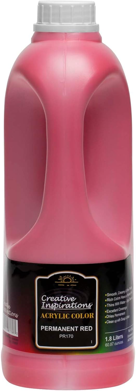 Creative Inspirations Acrylic Paint - Permanent Red - 1.8 Liter - Smooth & Creamy Consistency, Vibrant Pigmentation, Great Coverage for Artists - Clean Up with Soap & Water