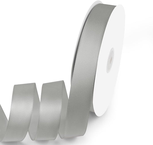 1" x 100 Yards Satin Ribbon - Silver Silk Ribbon with Spool - Ideal for Gift Wrapping, Floral Bouquets, Crafts, Wedding Party Decorations, Christmas and Sewing Projects