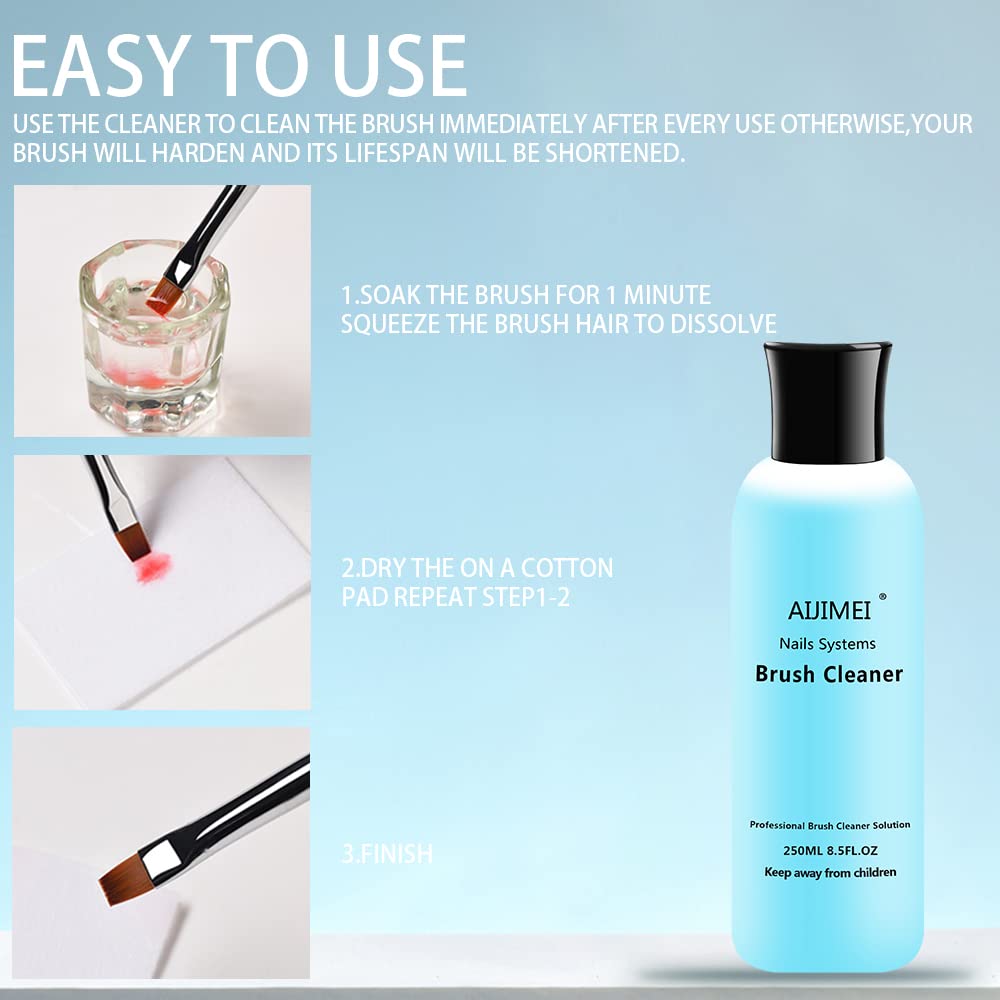 Aijimei Acrylic Nail Brush Cleaner - Liquid Paint Brush Cleaner for Nails Artists (250ml/8.5 FL.OZ)