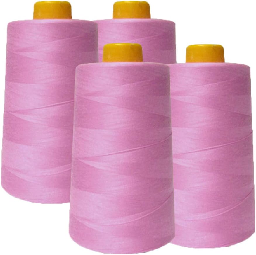 AK TRADING CO. 4-Pack Rose Pink All Purpose Sewing Thread Cones (6000 Yards Each) of High Tensile Polyester Thread Spools for Sewing, Quilting, Serger Machines, Overlock, Merrow & Hand Embroidery