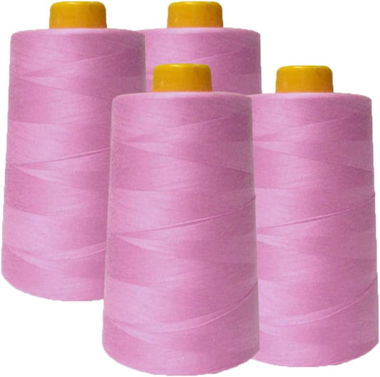 AK TRADING CO. 4-Pack Rose Pink All Purpose Sewing Thread Cones (6000 Yards Each) of High Tensile Polyester Thread Spools for Sewing, Quilting, Serger Machines, Overlock, Merrow & Hand Embroidery