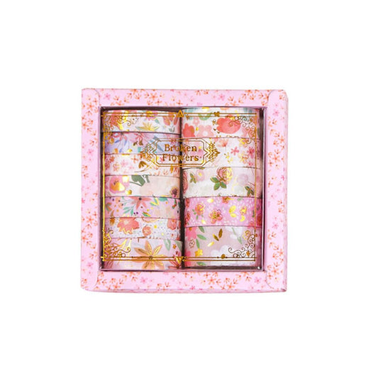 MAFELOE 2 Meters Long 12 Rolls Washi Tape Set, Decorative Adhesive Supplies for Scrapbook Journaling Junk Bullet Art Collage-Floral Print Series-Pink (HZ-3Y-SHMJ-01)