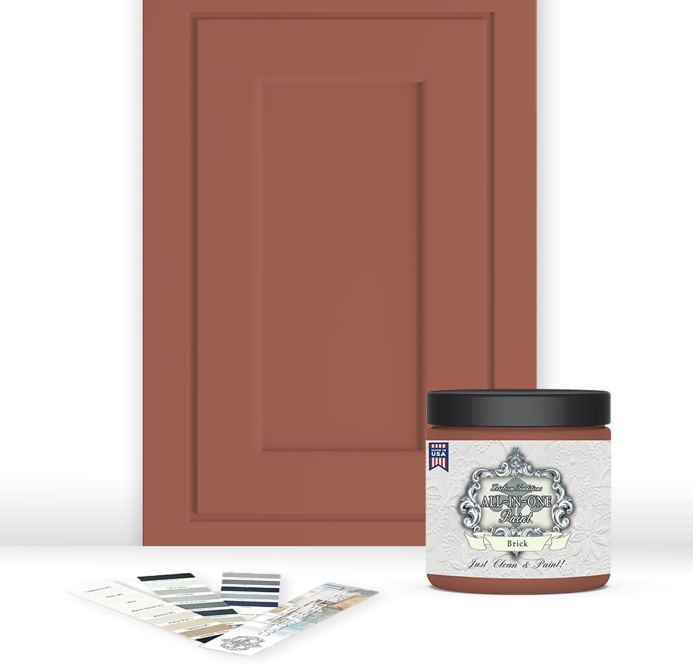 ALL-IN-ONE Paint, Durable cabinet and furniture paint. Built in primer and top coat, no sanding needed. Includes our 30 featured color card - Brick (burnt cinnamon), 8oz Sample