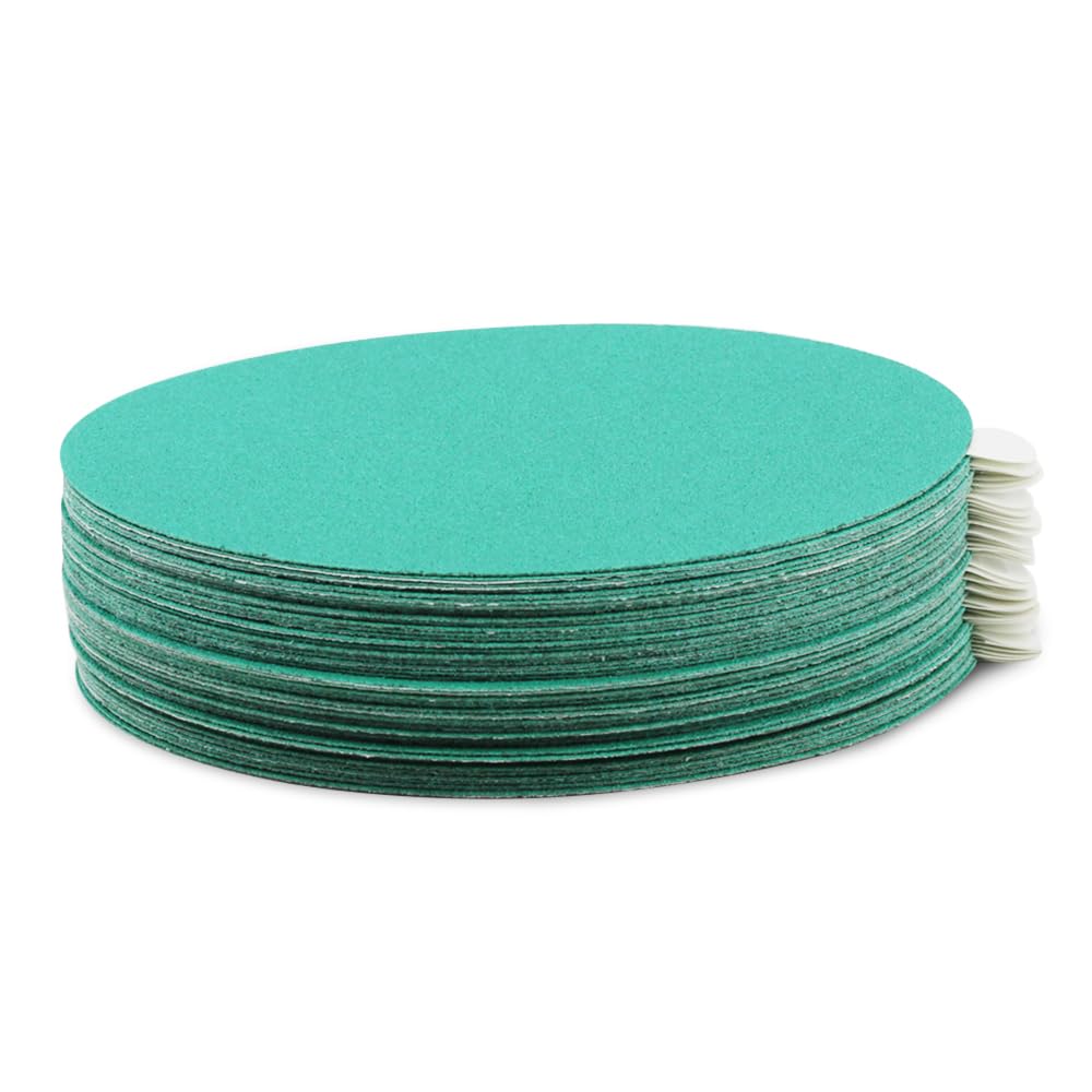 BHA 5” Green Film PSA Self Adhesive Sanding Discs - 50 Pack - Wet/Dry, Sticky Back, Premium Aluminum Oxide for Long-Lasting, Low-Dust & Load Resistant Sanding and Surface Finishing - 100 Grits