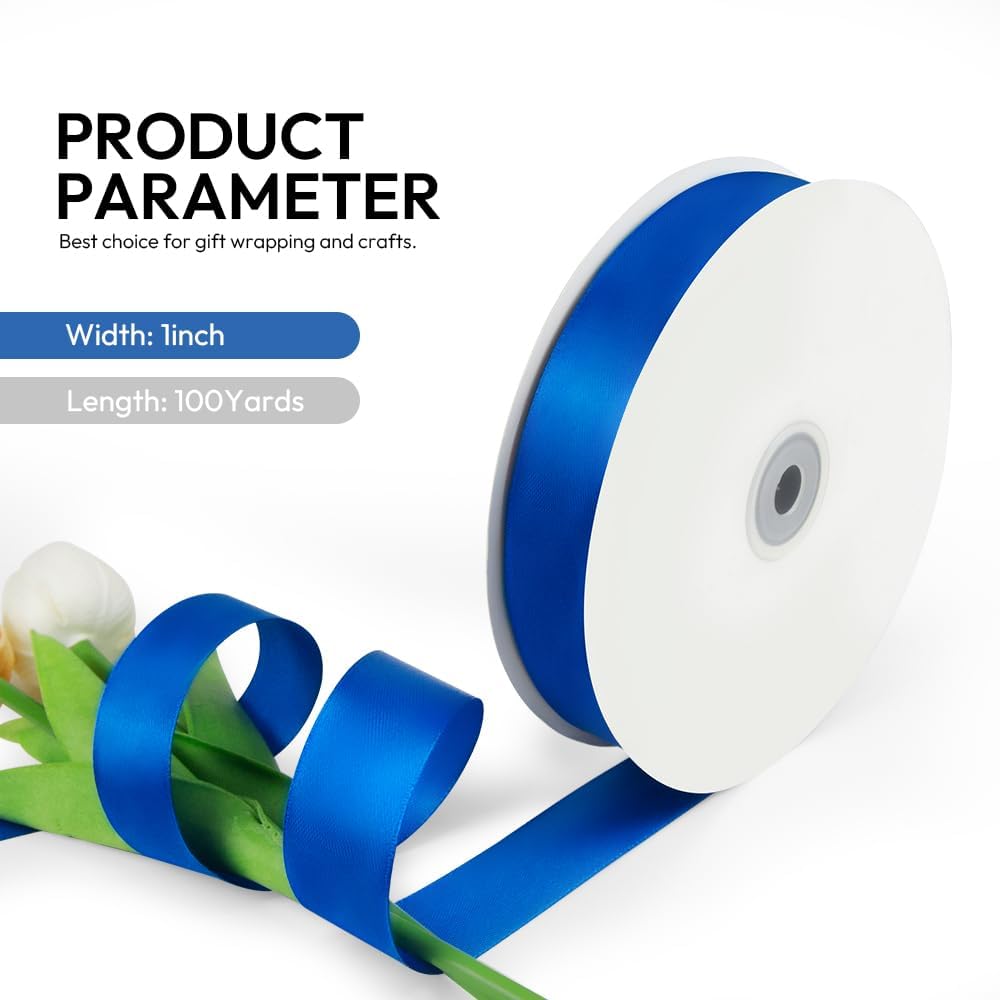 1 Inch 100 Yards Satin Ribbon Royal Blue, Solid Color Fabric Ribbon for Gift Wrapping, Wedding, Polyester Gift Ribbon for Birthday Party Decoration, Craft, Hair, Floral, Sewing