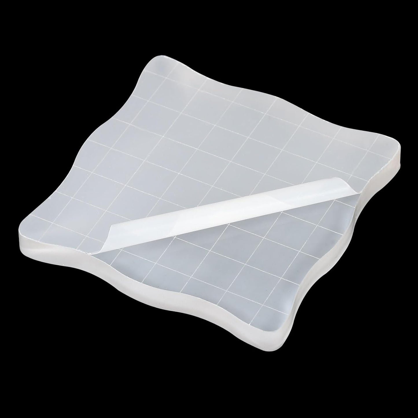 PATIKIL 3" x 3" Acrylic Stamp Block, Clear Stamping Block with Grid Lines Decorative Mounting Blocks Wave for Scrapbooking DIY Crafts Card Making