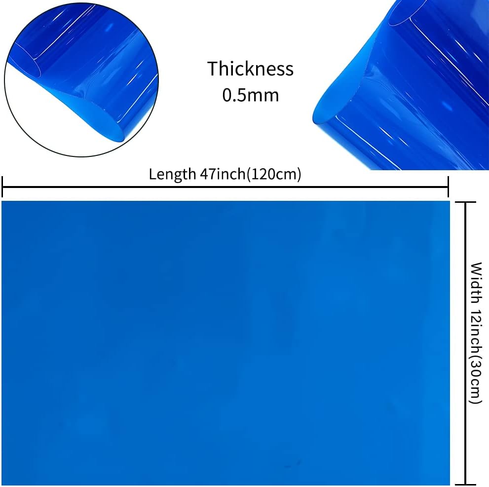 HYANG Blue Transparent PVC Super Clear Holographic Vinyl Faux Leather Sheets 1 Roll 12" x 47" (30cm x 120cm) for DIY Bows Earrings Bags DIY Crafts Making