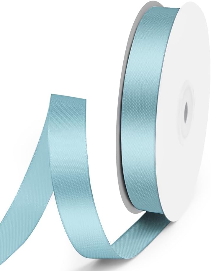 5/8" x 50 Yards Satin Ribbon - Light Blue Silk Ribbon with Spool - Ideal for Gift Wrapping, Floral Bouquets, Crafts, Wedding Party Decorations, Christmas and Sewing Projects