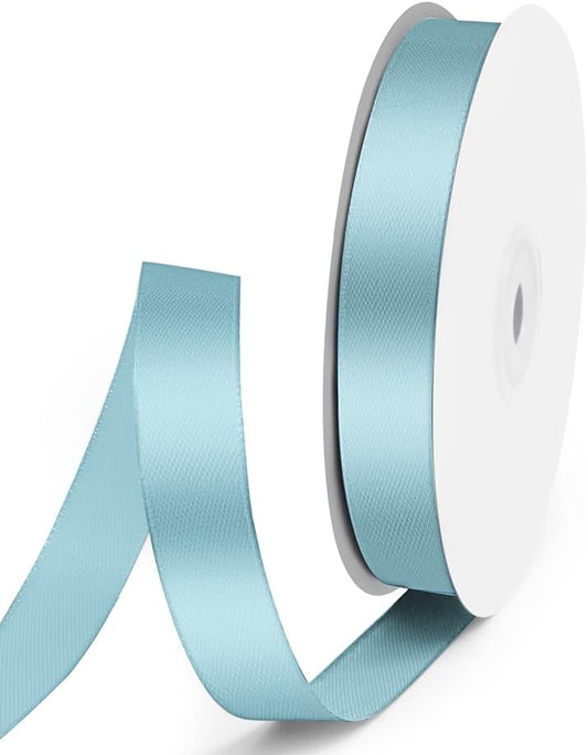 5/8" x 50 Yards Satin Ribbon - Light Blue Silk Ribbon with Spool - Ideal for Gift Wrapping, Floral Bouquets, Crafts, Wedding Party Decorations, Christmas and Sewing Projects