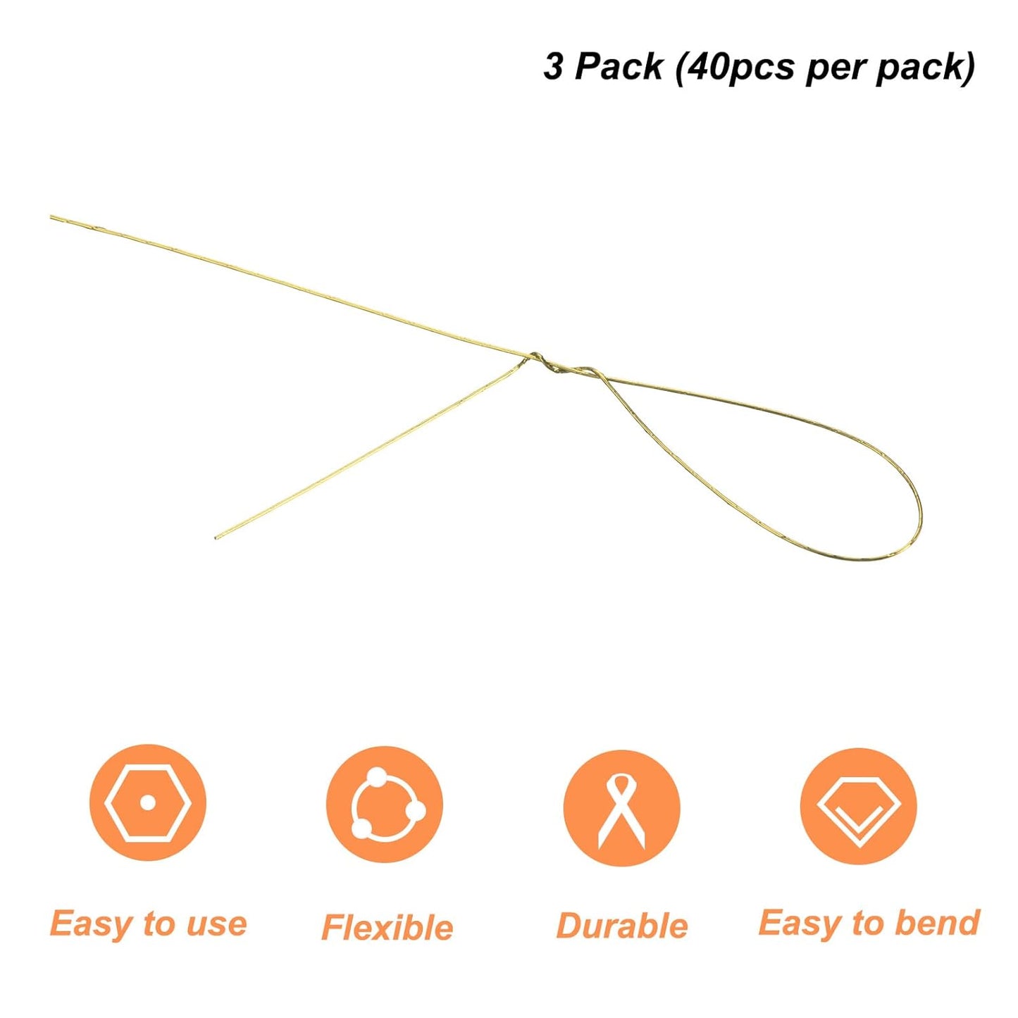 PATIKIL 32 Inch 24 Gauge Floral Stem Wire, 3 Pack/120 Pieces Bouquet Stem Paper Wrapped for DIY Crafts Flower Arrangements, Gold Tone