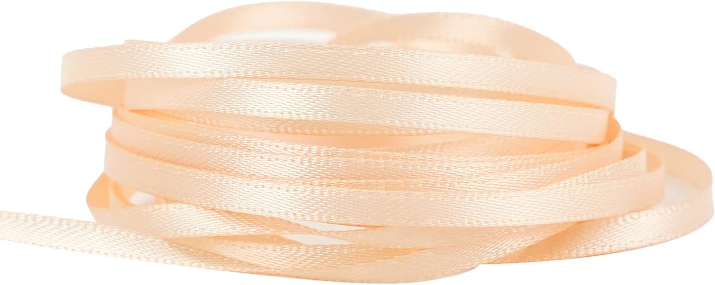 HUIHUANG Thin Satin Ribbon 1/8 inch x Continuous 100 Yards Roll Double Face Peach Satin Ribbon for Crafts, Gift Wrapping, DIY Bows, Invitation Card, Tag Decoration, Ornaments Decor