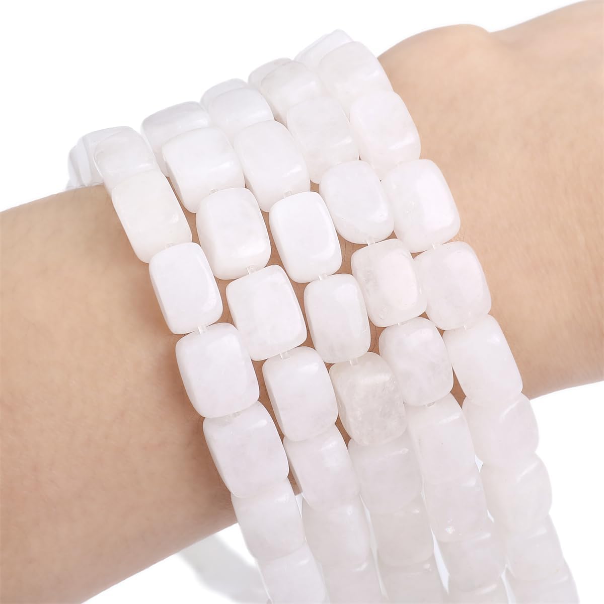 Natural White Agate Cuboid Stone Loose Semi Gemstone Beads for Jewelry Making 8mmx12mm 38cm/Strand