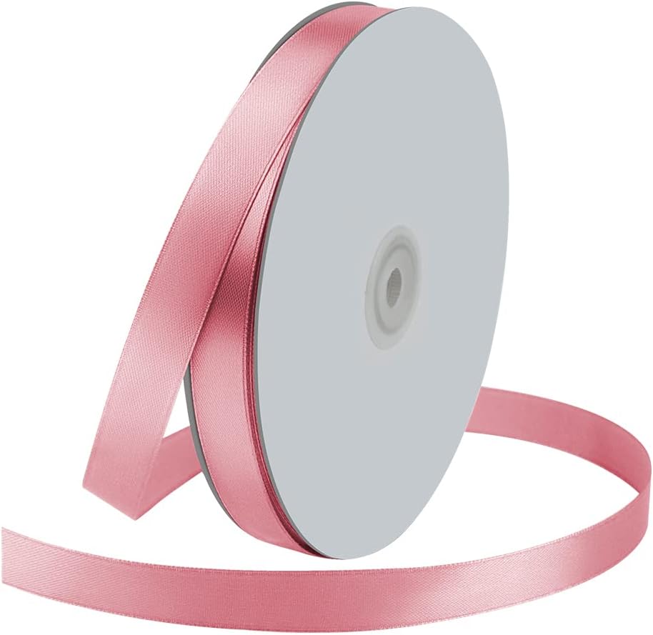5/8" Wide x 100 Yards Single Face Polyester Satin Ribbon, Satin Ribbon for Crafts, Gift, Hair Bows, Wedding Party Decoration, Bow Making & Other Projects (Pink)