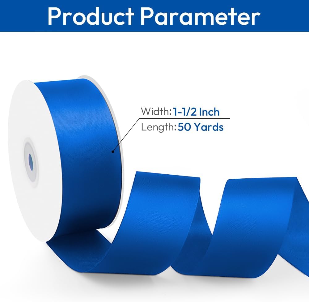1-1/2" Width x 50 Yards Satin Fabric Ribbon, Royal Blue Ribbon Perfect for DIY Bows, Swags, Gift Wrapping, Craft, Flower Bouquet，Christmas and Party Decoration