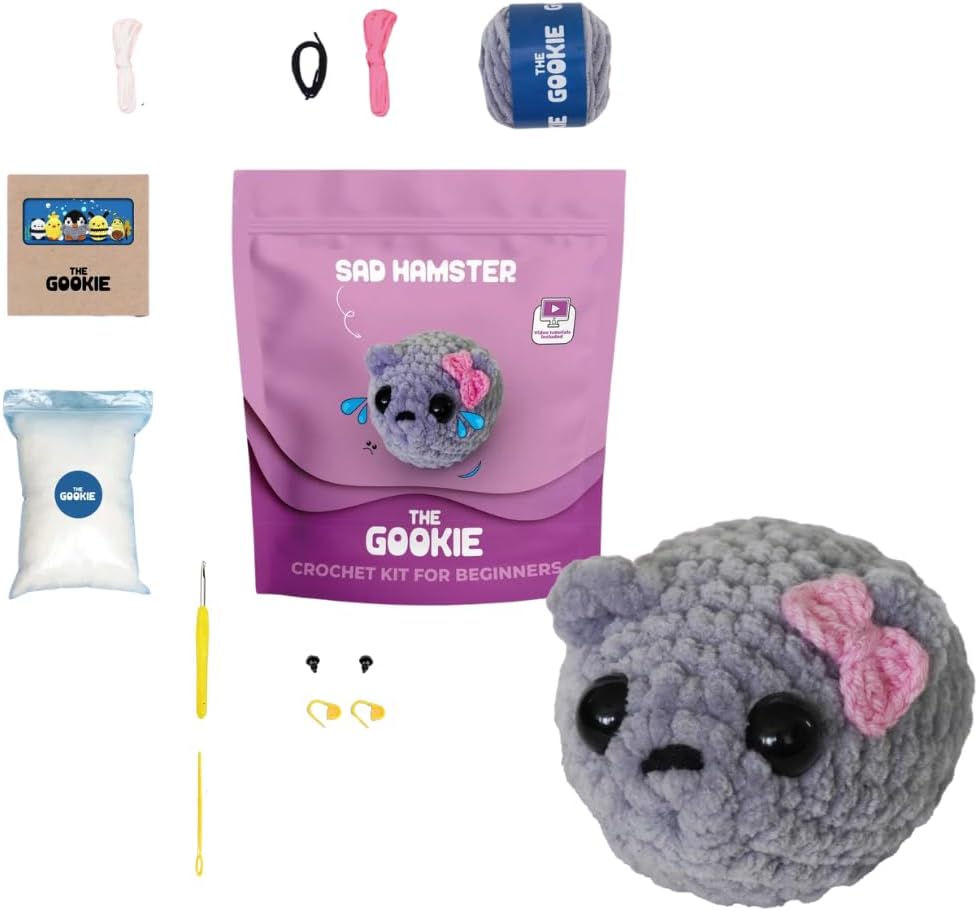 The Gookie Amigurumi Crochet Kit for Beginners – DIY Crochet Kit with Yarn, Hook, Eyes & Stuffing – Easy Starter Set with Video Tutorials – Cute Plush Toy Craft Gift for Kids, Teens & Adults (Hamster)